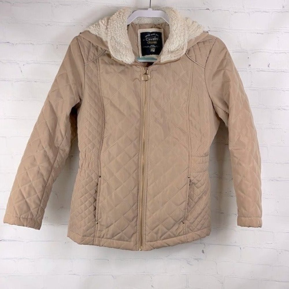 Cavalini Hoodie Puffer Quilted Light Winter Jacket Tan Size Petite Medium